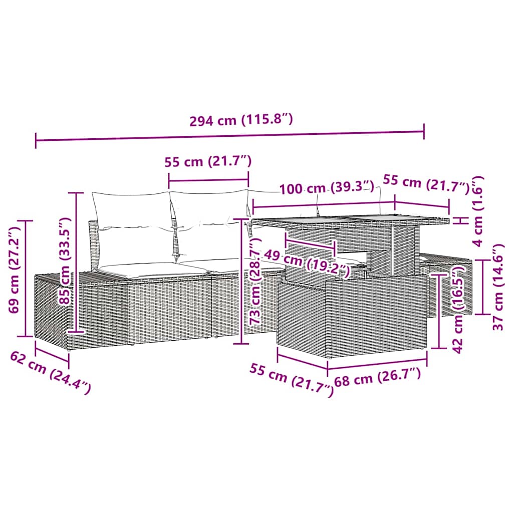 Have Spisebordssæt med pude 5 pcs Grå og Brun