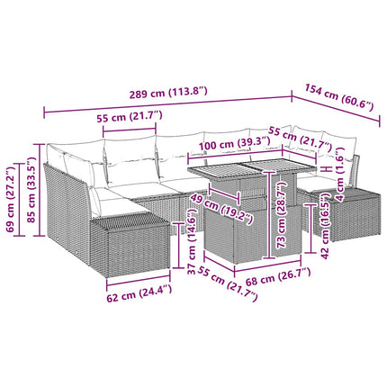 Havesofa Sæt 8 stk. Sort polyrattan