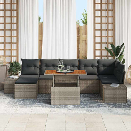 Havesofa Sæt 8 pcs Grå og Brun Poly rattan og solid akacietræ
