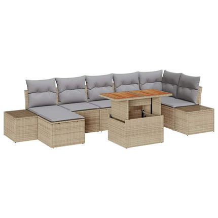 Havesofa Sæt 8 pcs Beige og grå Poly rattan og solid akacietræ