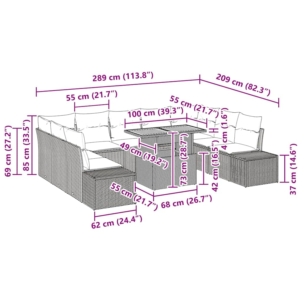 Have Spisebordssæt med pude med pude 10 pcs Sort og Brunt