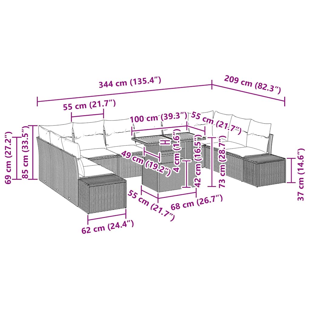 Havesofa Sæt med pude med pude 11 pcs Grå og Brun