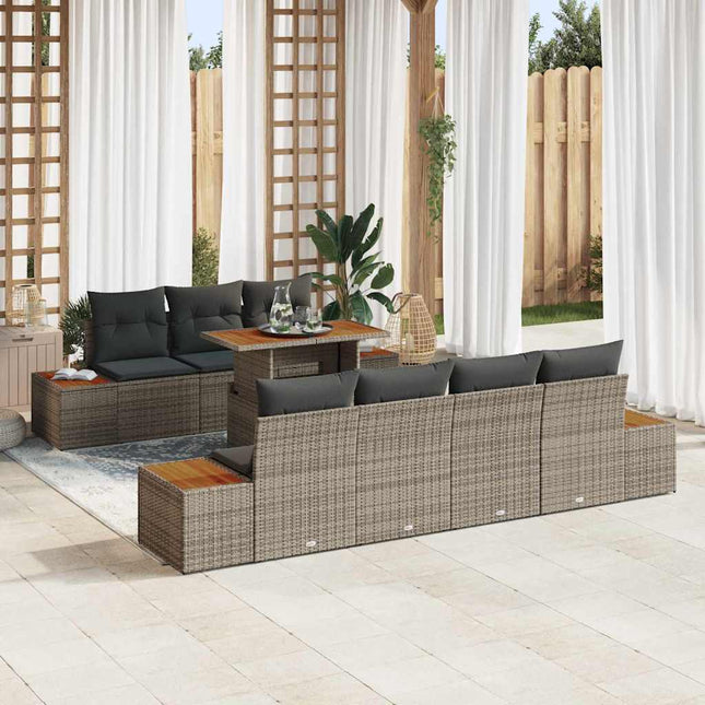 Havesofa Sæt med pude 8 pcs Grå Poly rattan
