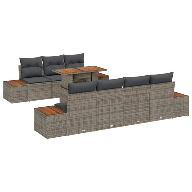 Havesofa Sæt med pude 8 pcs Grå Poly rattan
