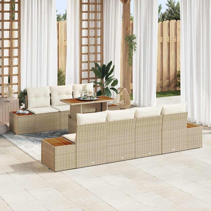 Havesofa Sæt 8 stk. Beige Poly rattan