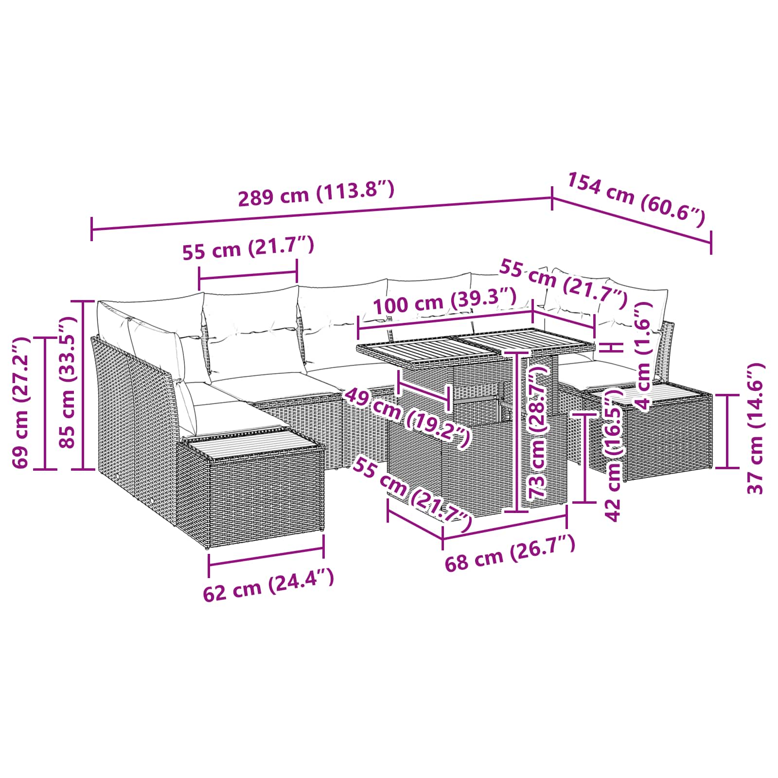 Have Spisebordssæt med pude med pude 8 pcs Sort og Brunt