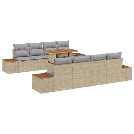 Havesofa Sæt 9 stk. Beige polyrattan