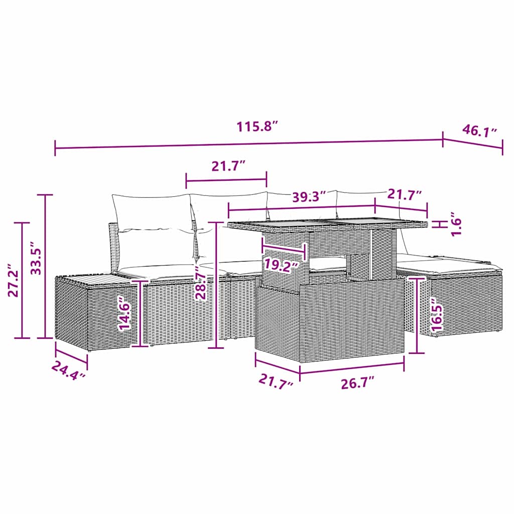 Have Spisebordssæt med pude 6 pcs Sort og Brunt