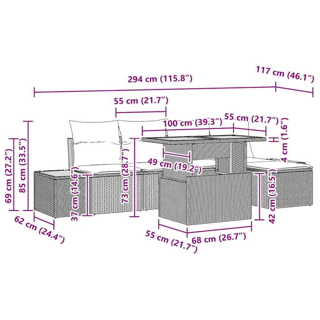 Have Spisebordssæt med pude 6 pcs Grå og Brun