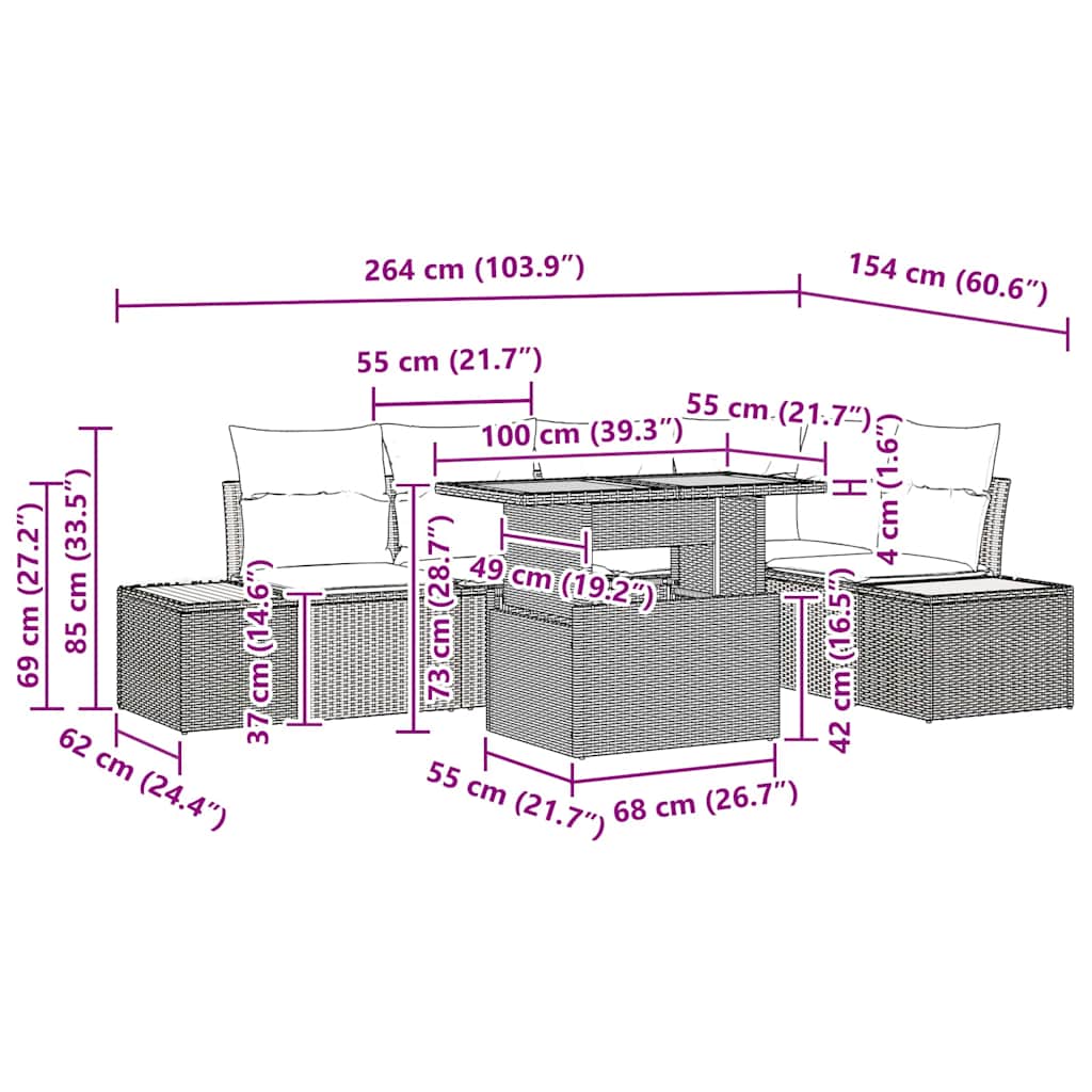 Have Spisebordssæt med pude 6 pcs Beige, Creme 100 x 55 x 73 cm