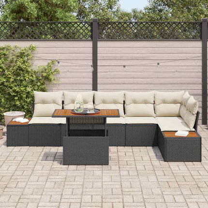 Havesofa Sæt 7 stk. Sort polyrattan
