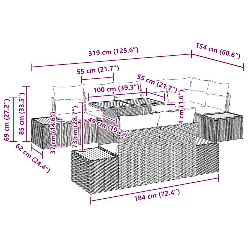 Have Spisebordssæt med pude med pude 9 pcs Sort og Beige