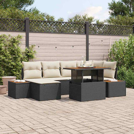 Havesofa Sæt 7 stk. Sort polyrattan
