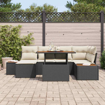 Havesofa Sæt 7 stk. Sort polyrattan