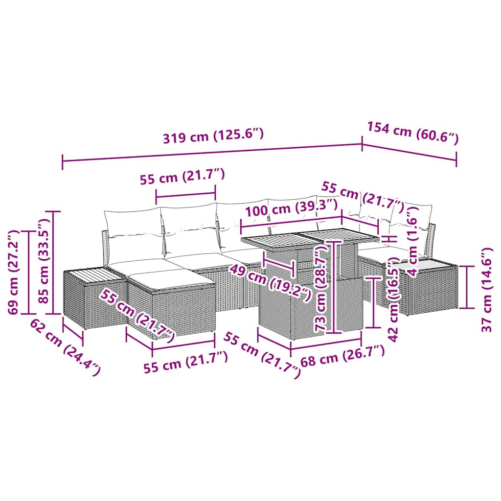 Have Spisebordssæt med pude 8 pcs Sort og Beige