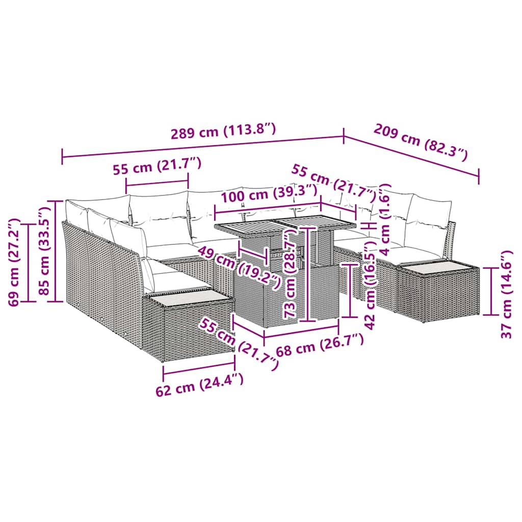 Have Spisebordssæt med pude 10 pcs Sort og Beige