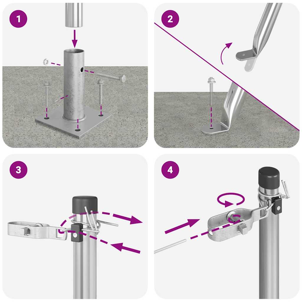 Hegn stang med beton base 52 stk. Sølv Pulverlakeret stål