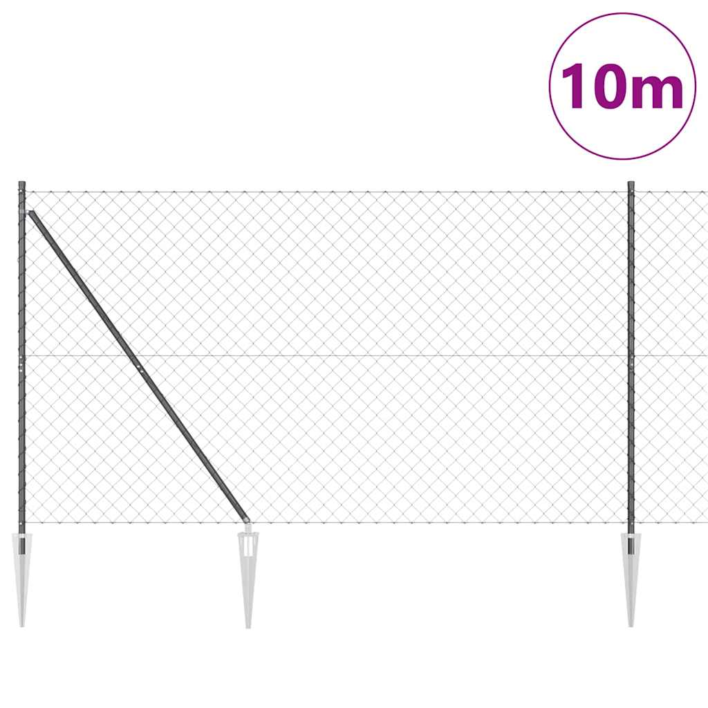 Svejset trådhegn med spidser 10 x 1,5 m (B x H) PVC-belagt stål