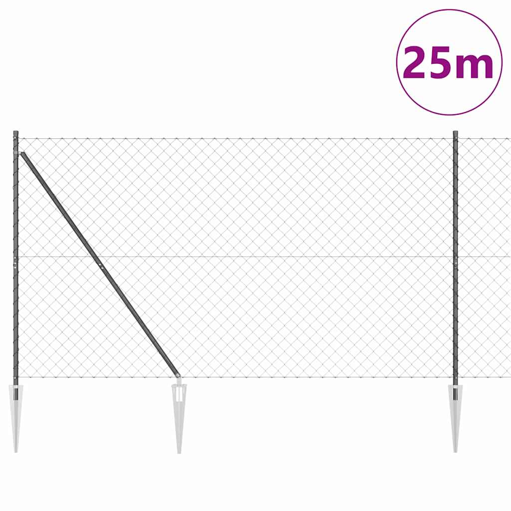 Svejset trådhegn med spidser 25 x 1,5 m (B x H) PVC-belagt stål