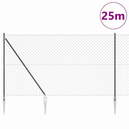 Kædehegn med pigge 25 x 1,6 m PVC-belagt stål Grå Mesh