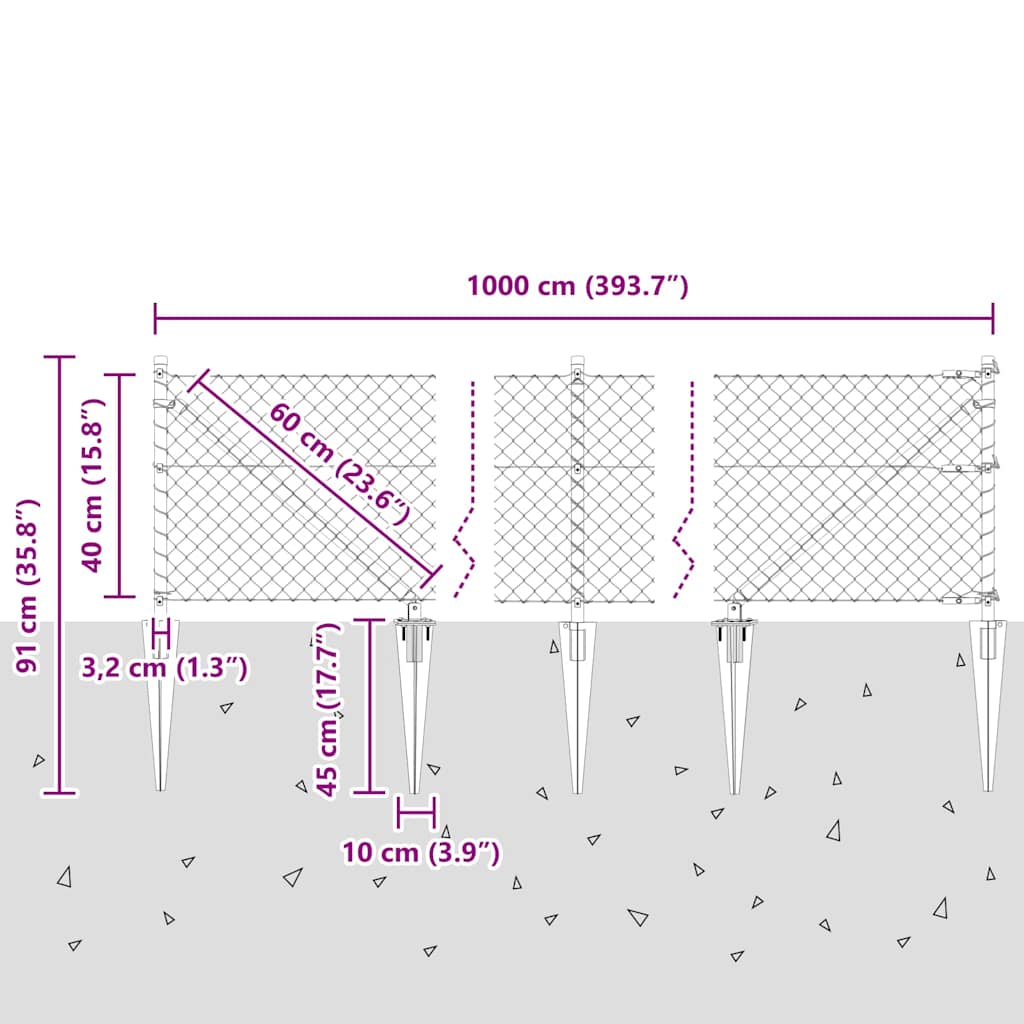 Svejset trådhegn med spidser 10 x 0,4 m (B x H)