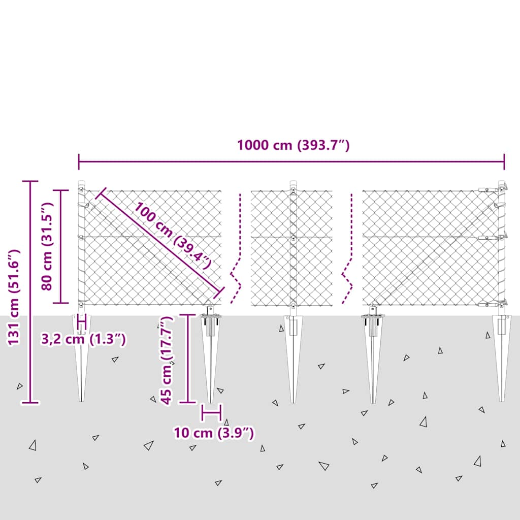 Svejset trådhegn med spidser 10 x 0,8 m (B x H)