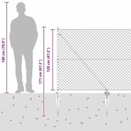 Udendørs kædehegn med pigge 10 x 1,2 m Sølv Mesh