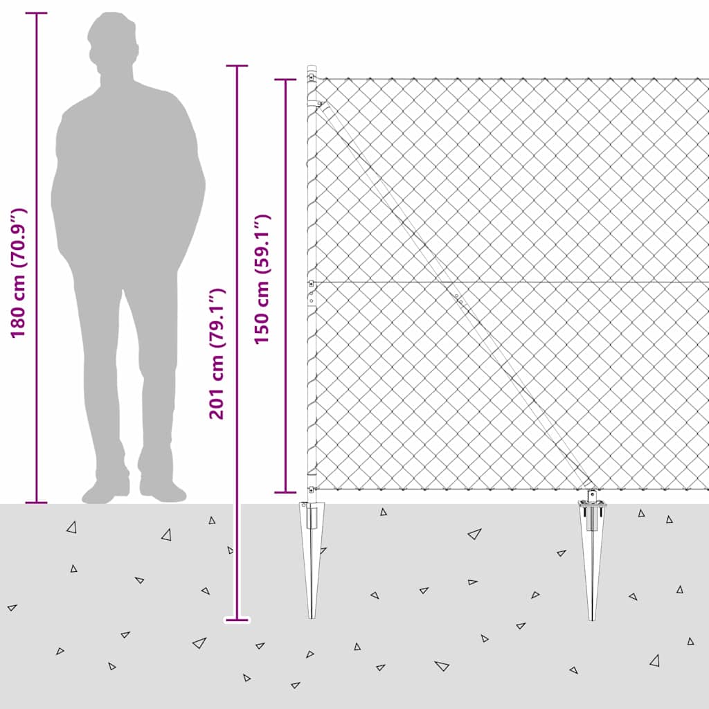 Svejset trådhegn med spidser 10 x 1,5 m (B x H)