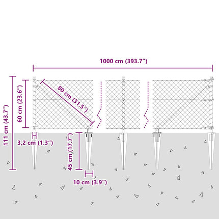 Kædehegn med pigge 10 x 0,6 m Galvaniseret stål Sølv Mesh