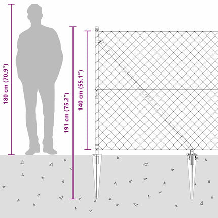 Udendørs kædehegn med pigge 10 x 1,4 m Galvaniseret stål Sølv