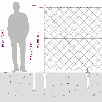 Udendørs kædehegn med pigge 10 x 1,6 m Galvaniseret stål Sølv