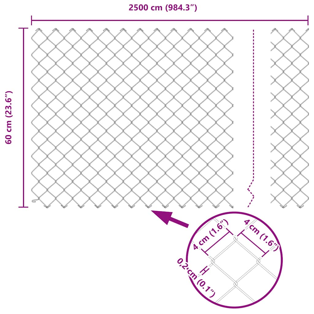 Svejset trådhegn med spidser 25 x 0,6 m (B x H)