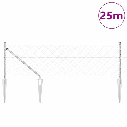 Udendørs kædehegn med pigge 25 x 0,6 m Sølv Mesh