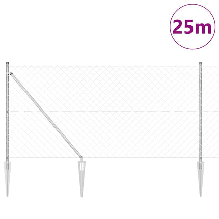 Udendørs kædehegn med pigge 25 x 1,2 m Galvaniseret stål Sølv