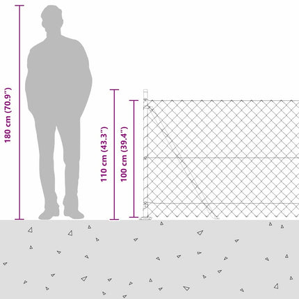Udendørs kædedysehegn med betonbase 10 x 1 m PVC-belagt stål