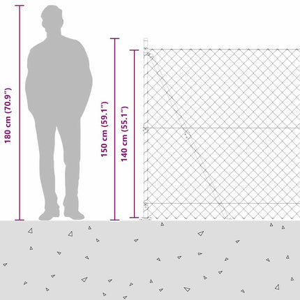 Kædehegn med betonbund 10 x 1,4 m PVC-belagt stål Grøn Mesh