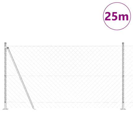 Kædehegn med betonbund 25 x 1,2 m Galvaniseret stål Sølv Mesh