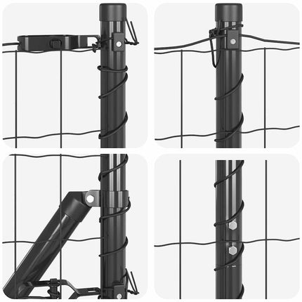 Udendørs Euro hegn med pigge 10 x 1,5 m PVC-belagt stål Grå
