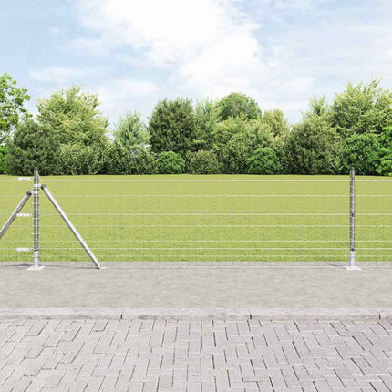 Udendørs Euro-hegn med betonfundament 25 x 0,6 m Sølv Mesh
