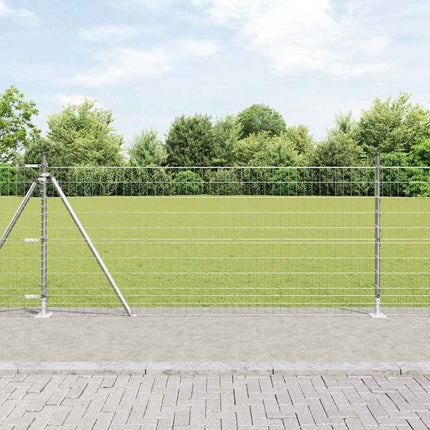 Udendørs Euro-hegn med betonfundament 25 x 1 m Sølv Mesh