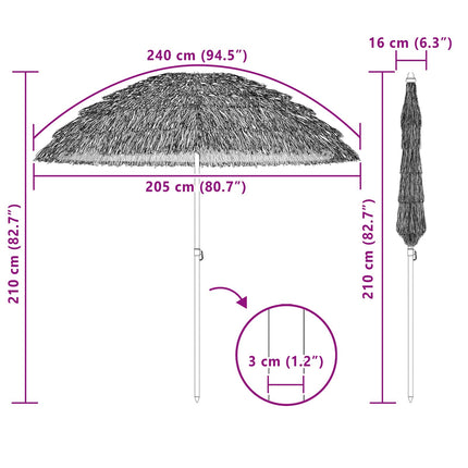 Strand Parasol 205 x 205 x 210 cm Polyester og Stål Naturfarvet