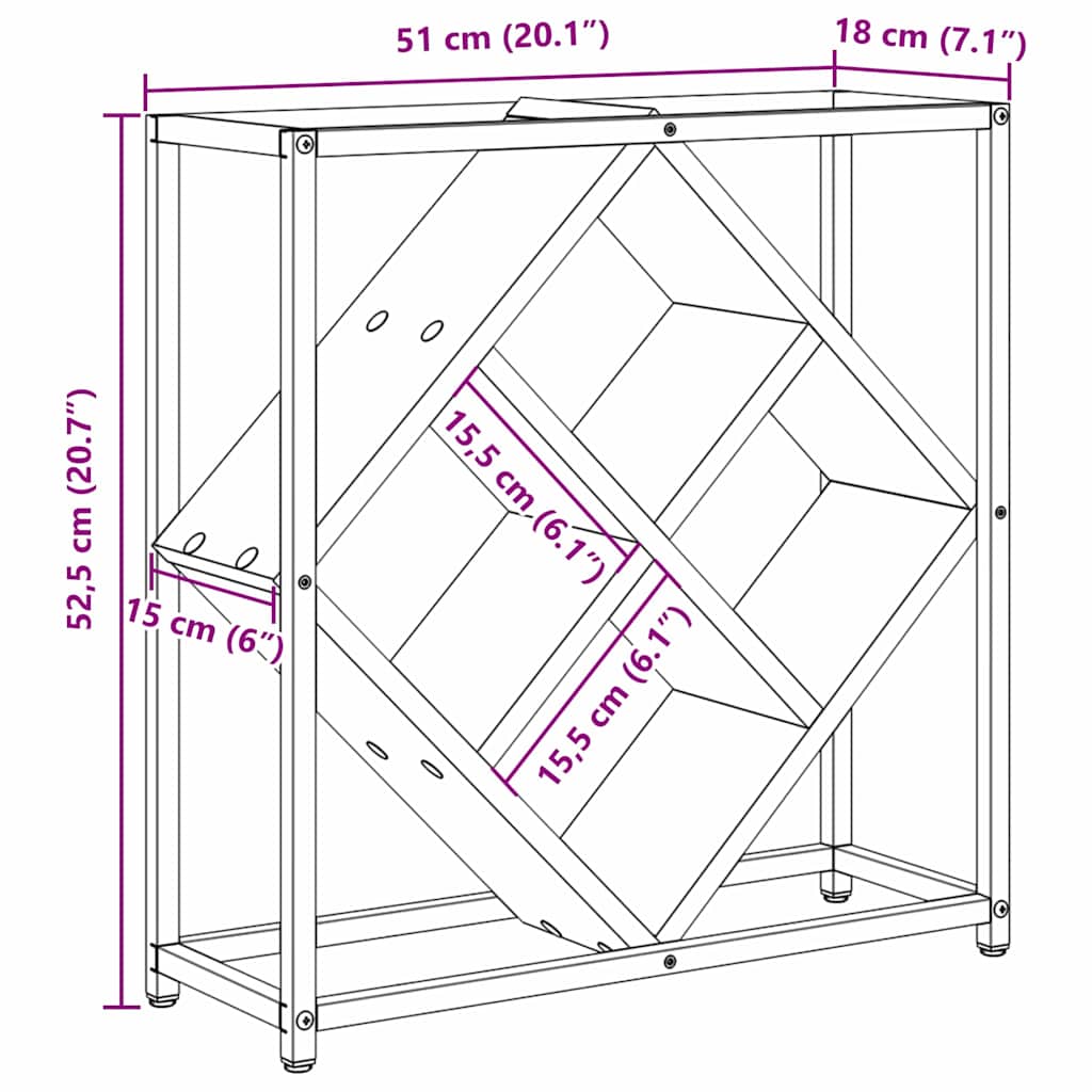 Vinfad Sort eg 51 x 18 x 52,5 cm Konstrueret træ