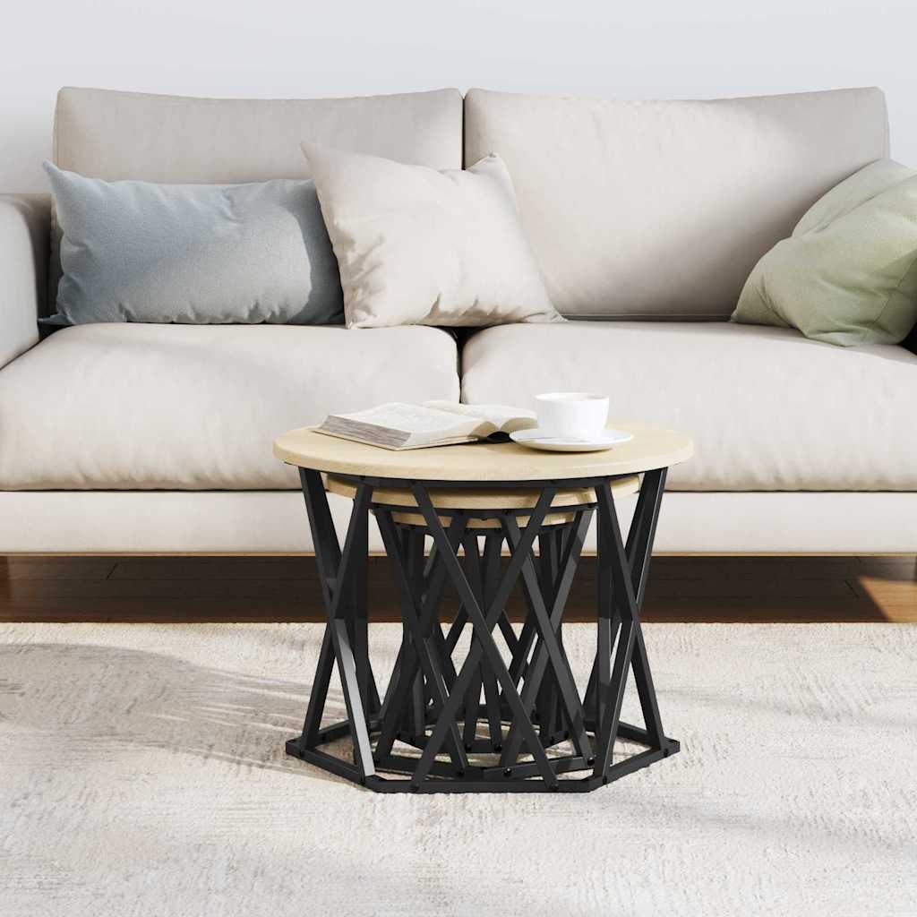 Nesting Sidebord 3 pcs Sonoma eg Ingeniørtræ og stål