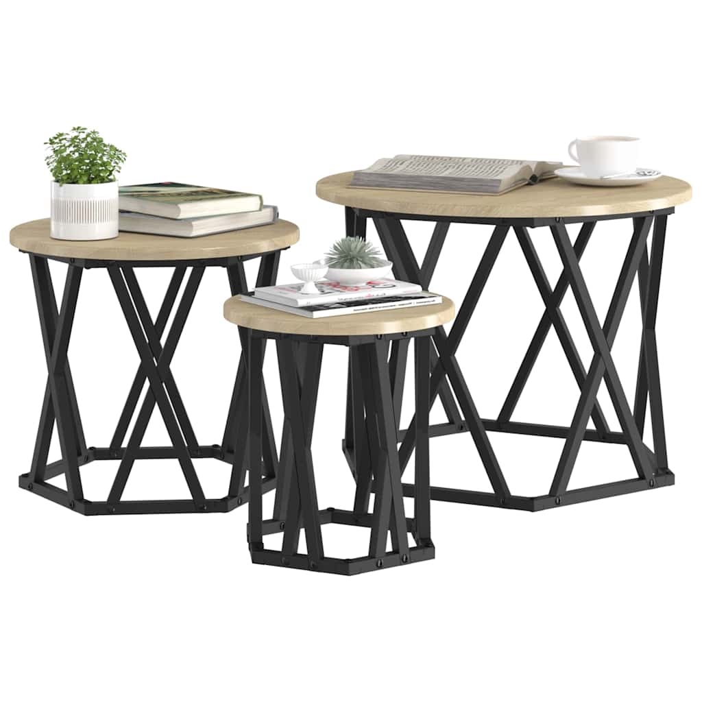Nesting Sidebord 3 pcs Sonoma eg Ingeniørtræ og stål