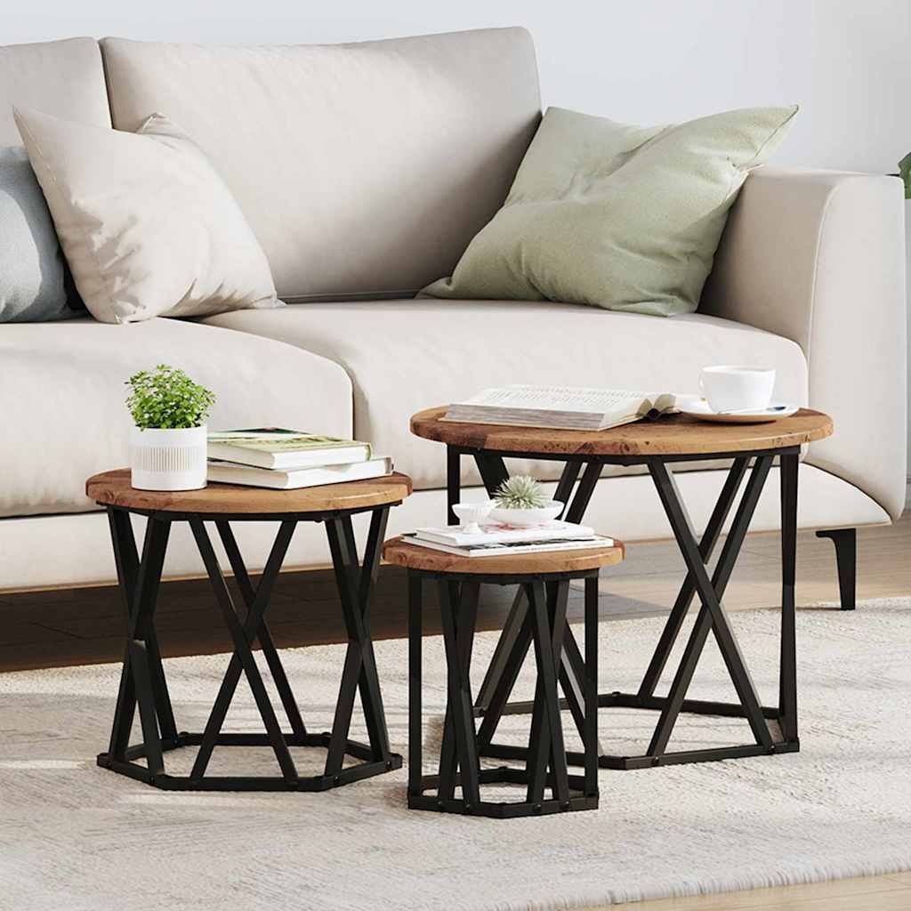 Nesting Sidebord 3 pcs Gammelt træ Ingeniørtræ og stål