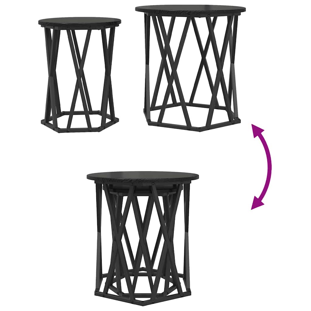 Sofabord 2 pcs Sort eg Ingeniørtræ og stål