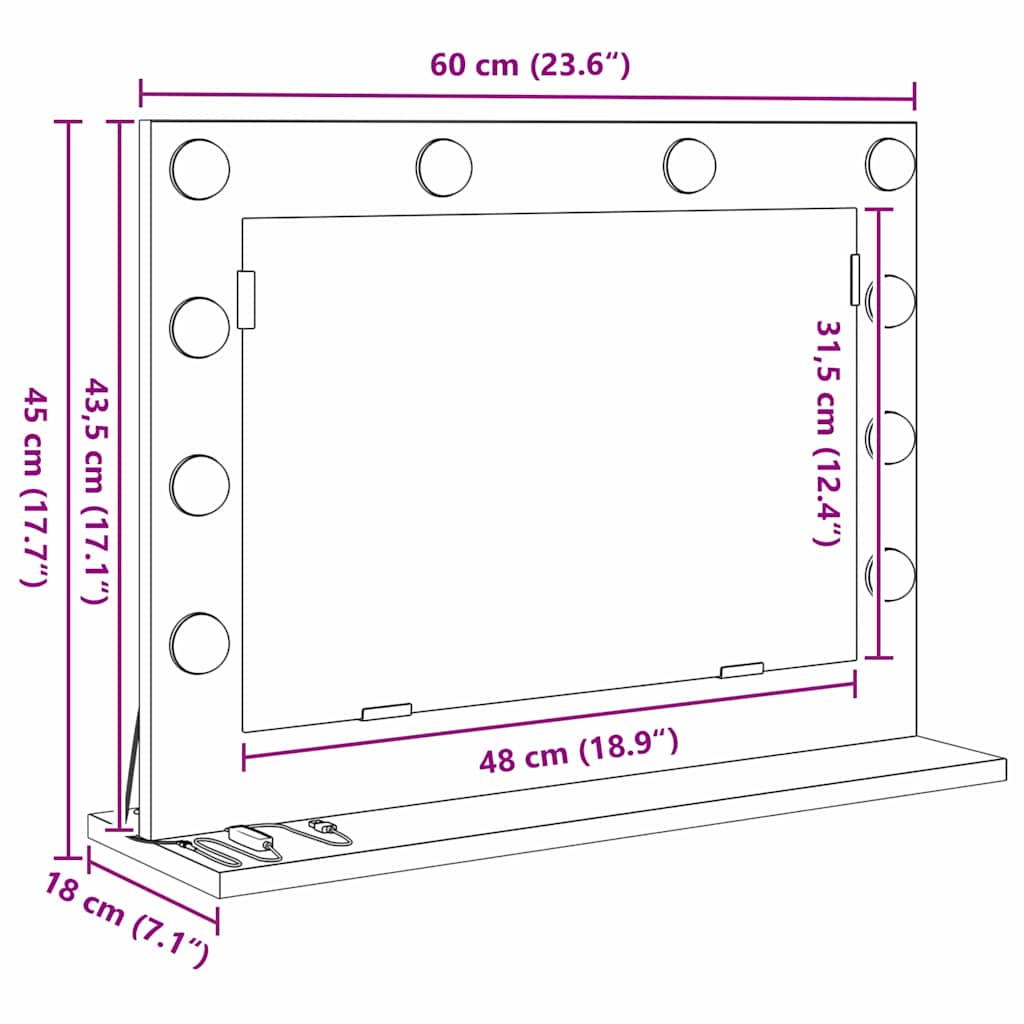 Vaskeskab Spejl Rektangulær med spejl Røget eg 60 x 45 x 18 cm