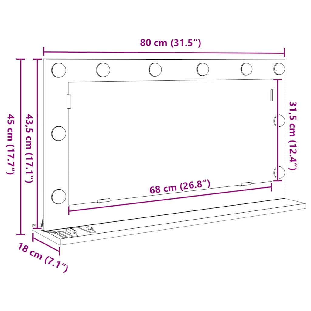 Vaskeskab Spejl Rektangulær med spejl Røget eg 80 x 45 x 18 cm