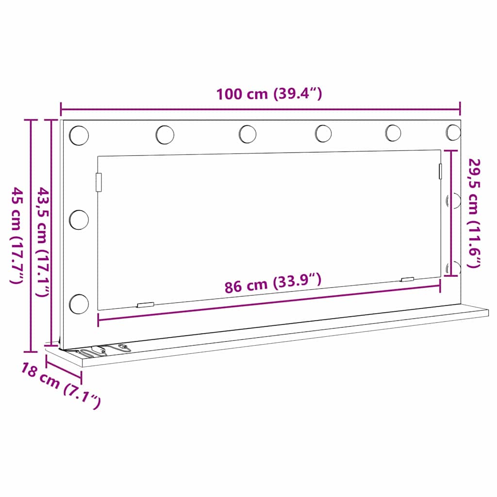 Vaskeskab Spejl Rektangulær Beton Grå 100 x 45 x 18 cm