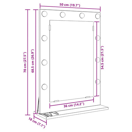 Vaskeskab Spejl Beton Grå 70 x 50 x 18 cm Rektangulær